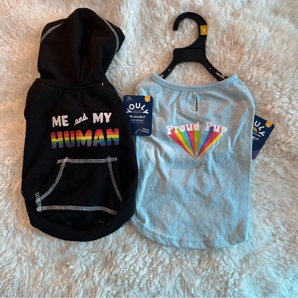 Dog hoodie & tee PRIDE rainbow theme proud pup & human size small NWT puppy toy - Picture 3 of 9